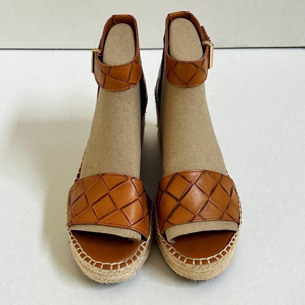 Size 11 Women's Brown Leather Franco Sarto Clemens Wedge Espadrille Sandals